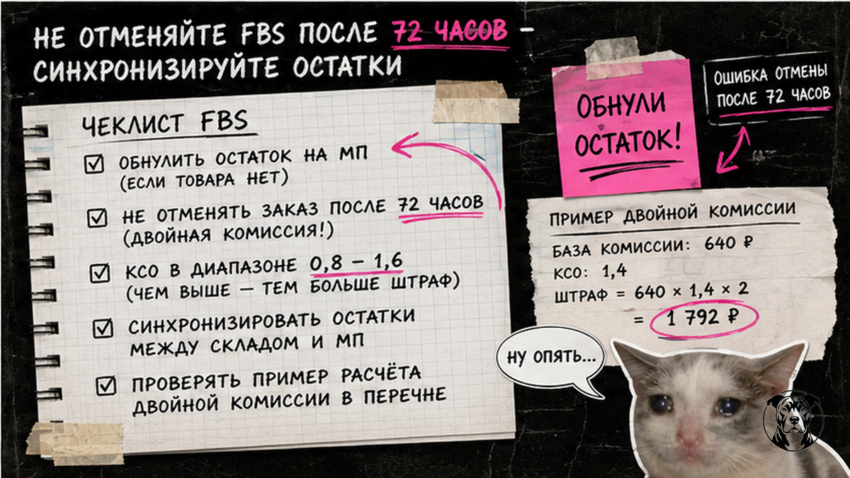 Чеклист перед отгрузкой FBS: синхронизация остатков и запрет отмены после 72 часов