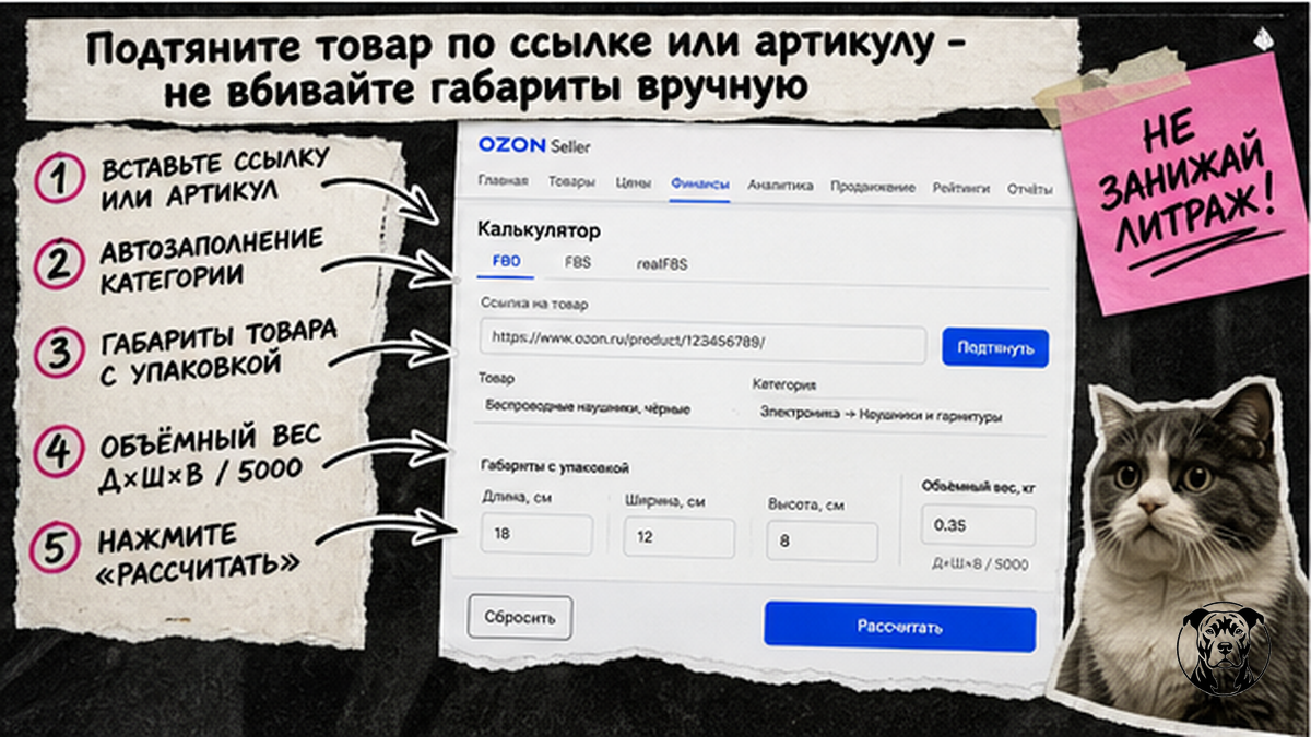 Схема: подтянуть SKU по ссылке в калькуляторе Ozon вместо ручного ввода габаритов