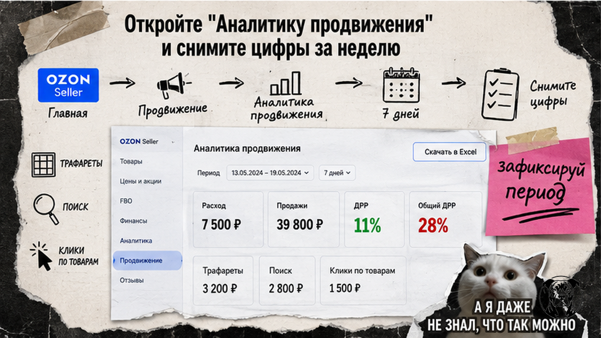 Инфографика: где в кабинете Ozon снять ДРР за 7 дней
