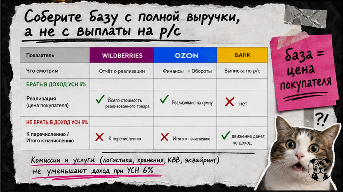 Сравнительная таблица: что включать в налоговую базу УСН 6% на Wildberries и Ozon, а что нет