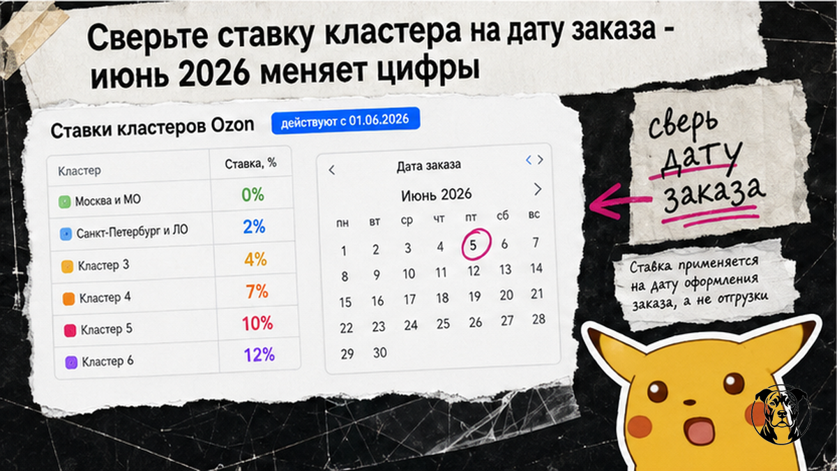 Карточка ставок наценки по кластерам Ozon на июнь 2026 — проценты от цены товара