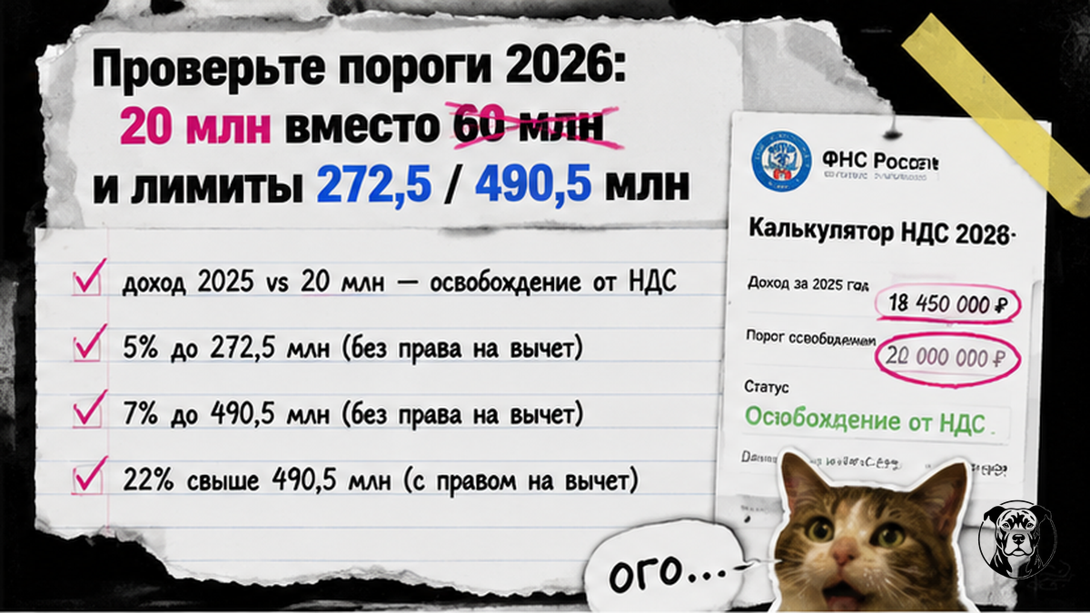 Чеклист порогов НДС 2026: 20 млн, 272,5 и 490,5 млн вместо устаревших 60 млн