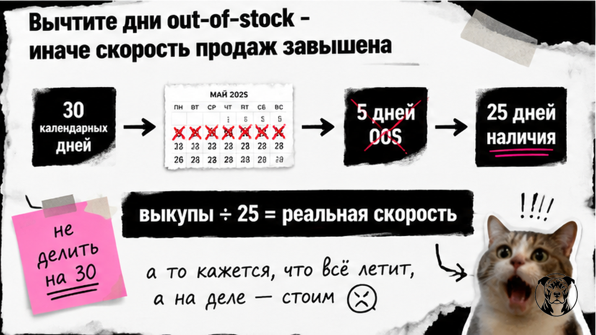 Workflow: как вычесть дни out-of-stock при расчёте среднесуточных выкупов