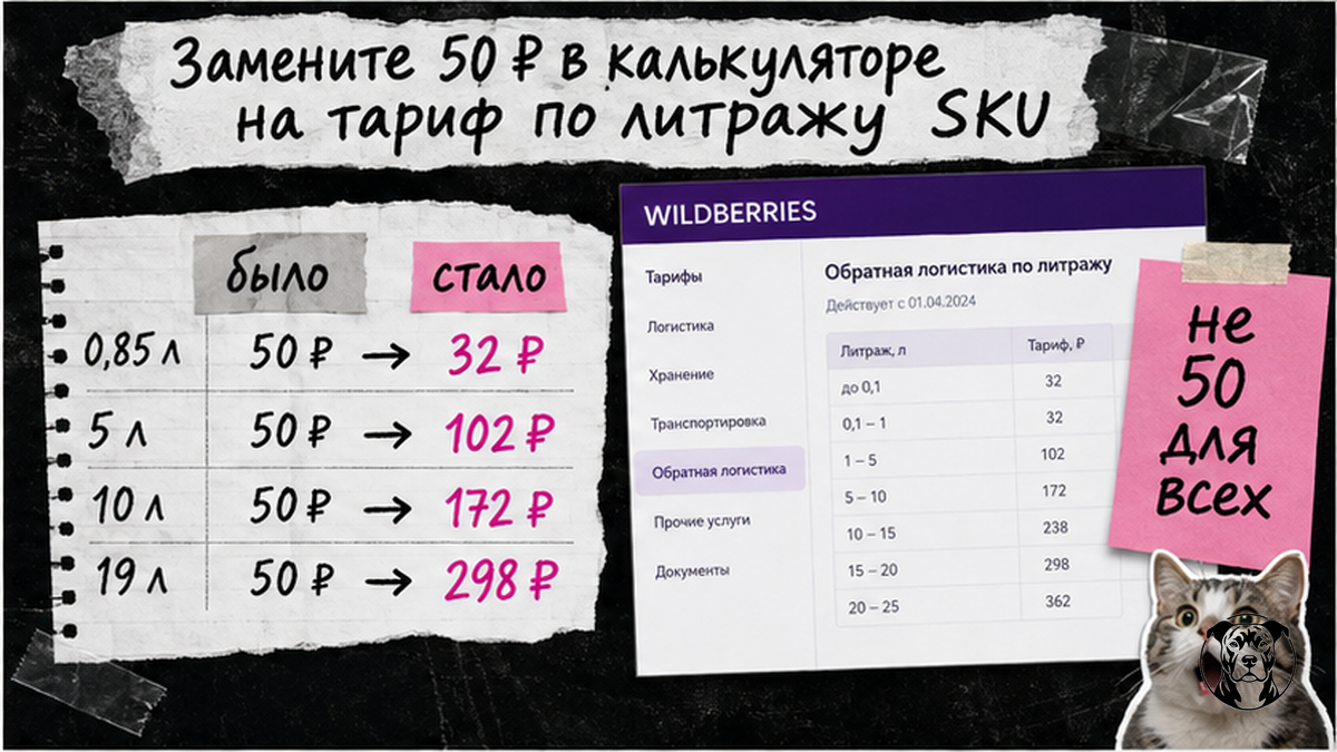 Таблица сравнения: тариф обратной логистики WB до и после 20.03.2026 по литражу
