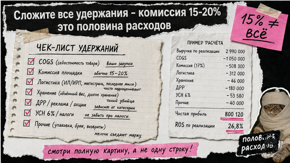 Чеклист всех удержаний для расчёта ROS на WB и Ozon