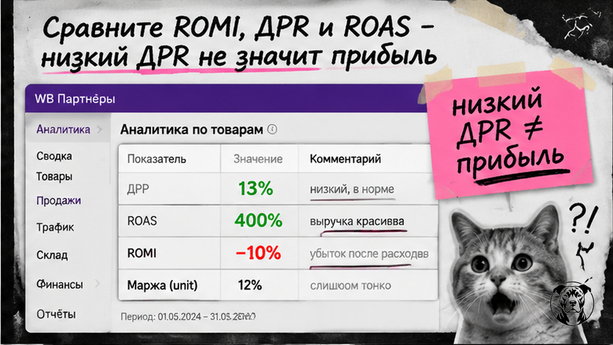 Сравнительная таблица ROMI, ДРR и ROAS — низкий ДРR не значит прибыль