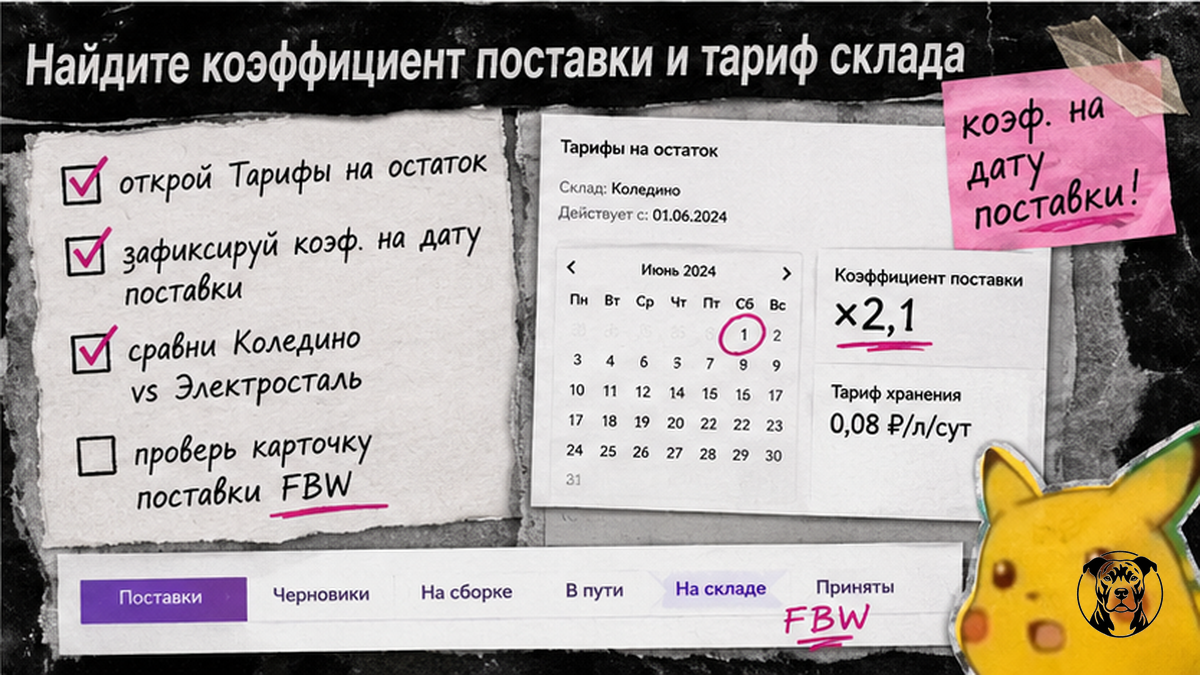 Чеклист поиска коэффициента хранения и тарифа склада Wildberries