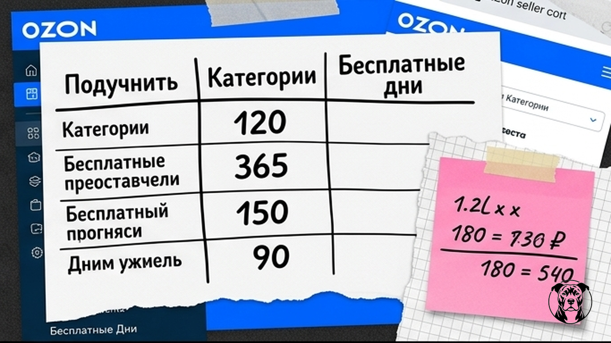 Таблица бесплатных дней FBO Ozon: 120, 365 и короткие сроки по категории и типу склада