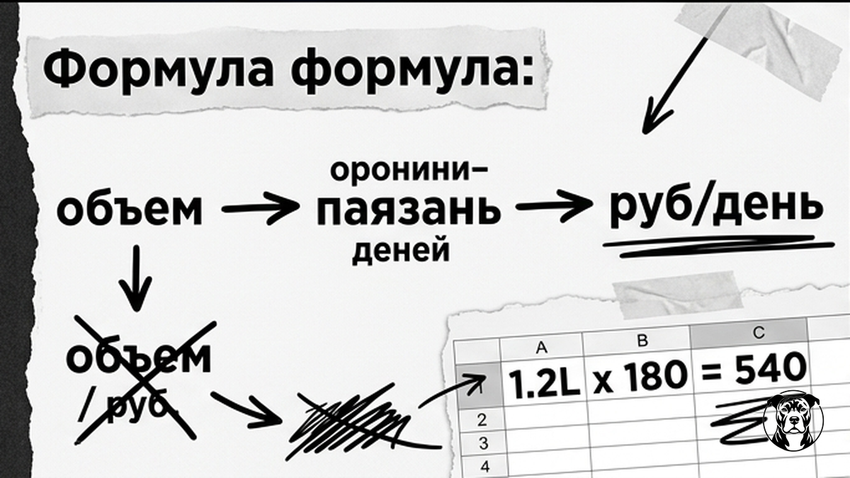 Схема расчёта платного хранения FBO: литраж × тариф × количество штук вне льготы