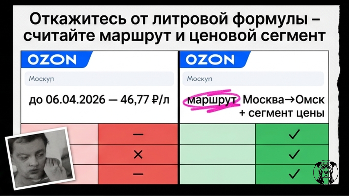 Сравнение литровой формулы и маршрутного тарифа Ozon 2026