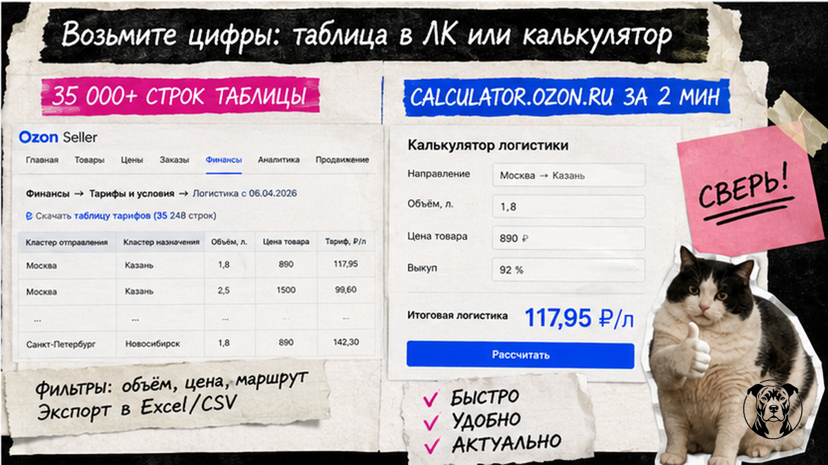 Инфографика: где взять цифры логистики Ozon — таблица кластеров или калькулятор