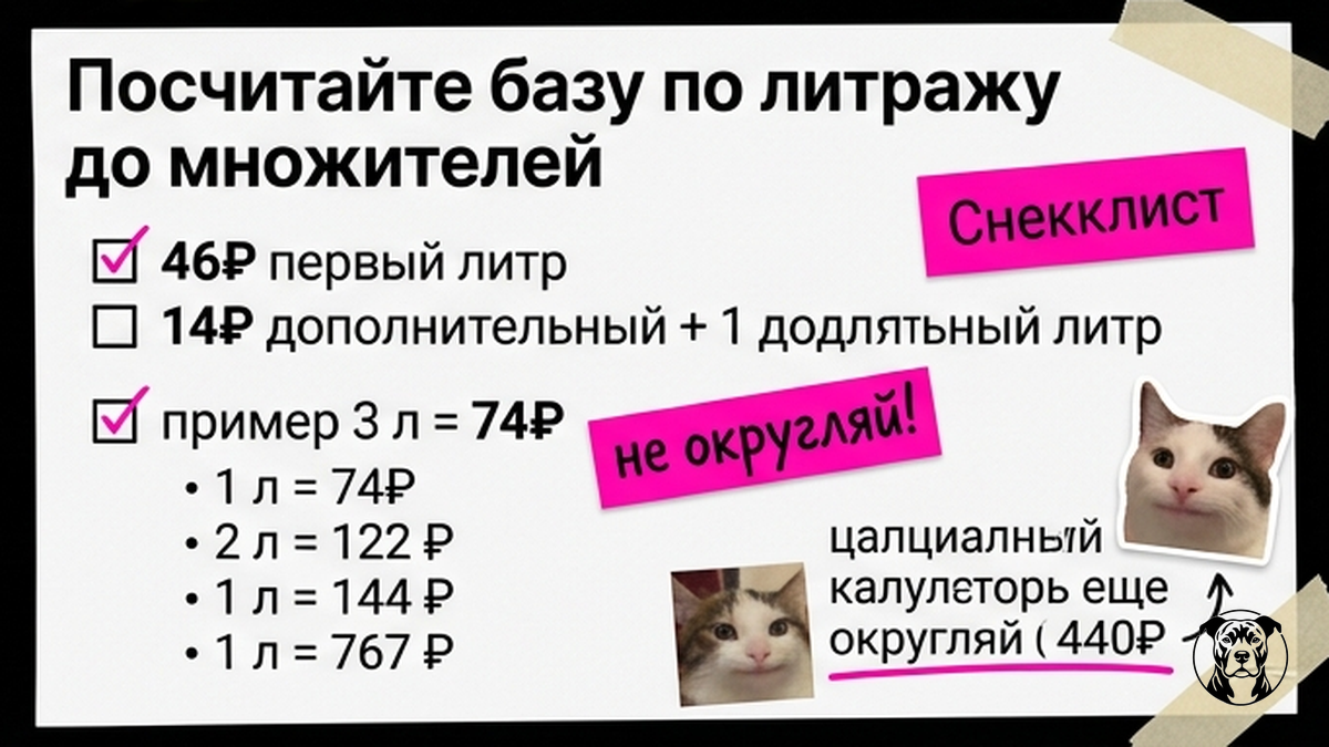 Чеклист расчёта базовой логистики по литражу до применения ИЛ и ИРП