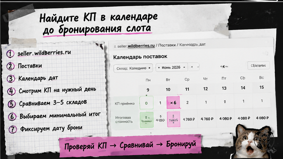 Чеклист: где найти KП в календаре поставок WB до брони