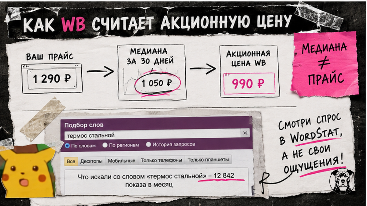 Схема как WB считает акционную цену через медиану фактических продаж за 30 дней