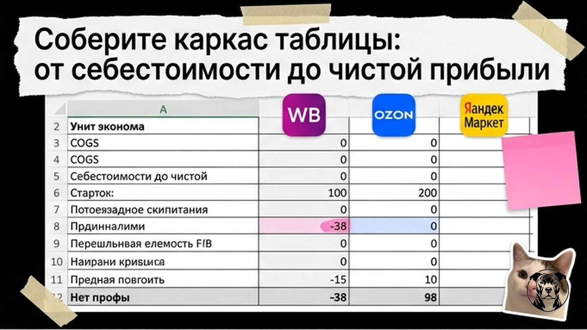 Каркас таблицы юнит-экономики: от COGS до чистой прибыли на единицу