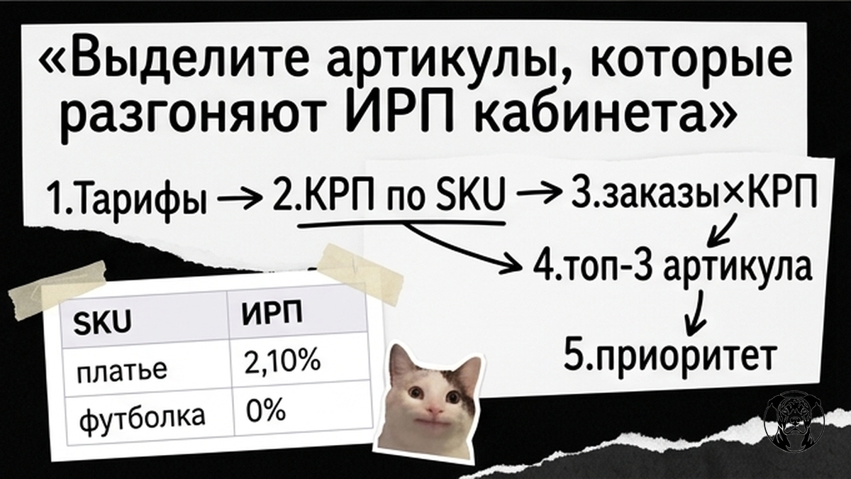 Схема: как найти артикулы, которые разгоняют средний ИРП кабинета