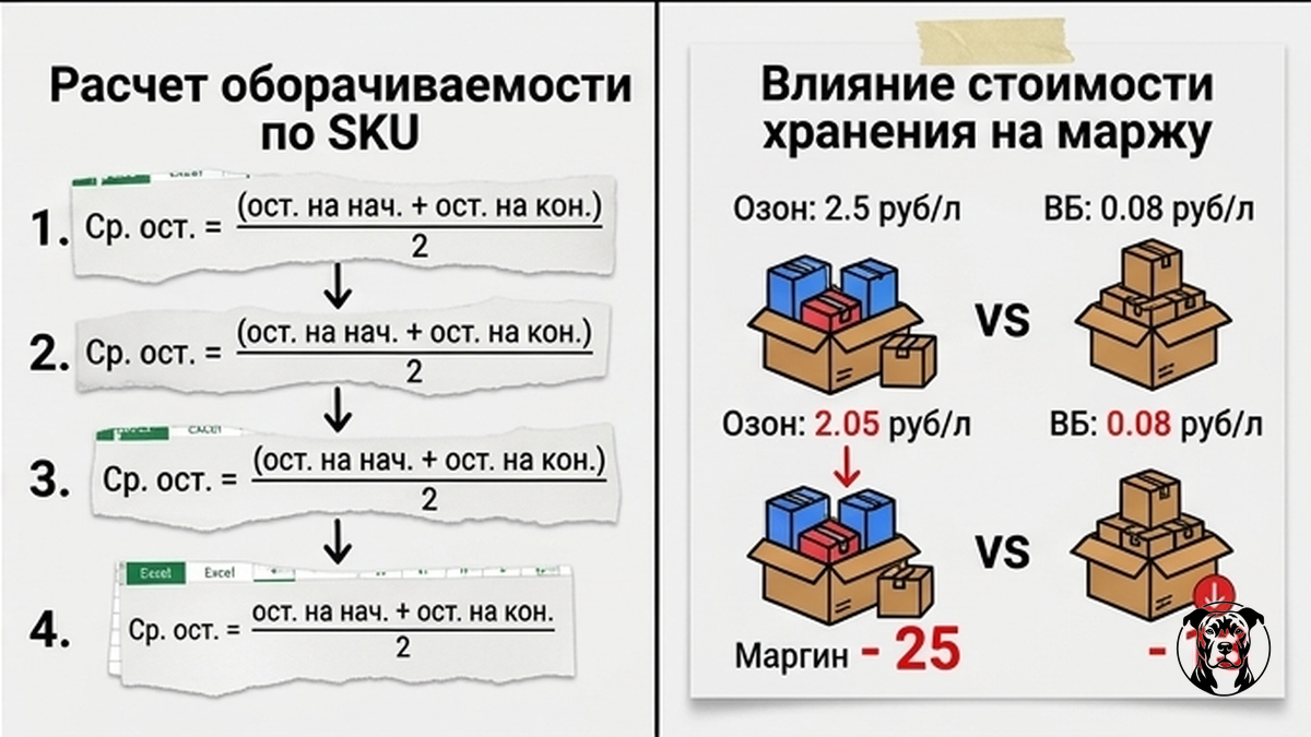 Инфографика: сколько хранение FBO съедает маржу на WB и Ozon