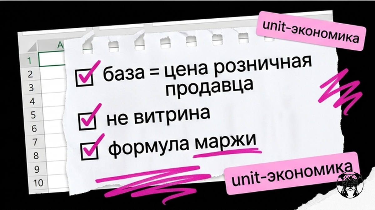 Чеклист расчёта маржи Wildberries от цены розничной продавца, не от витринной цены