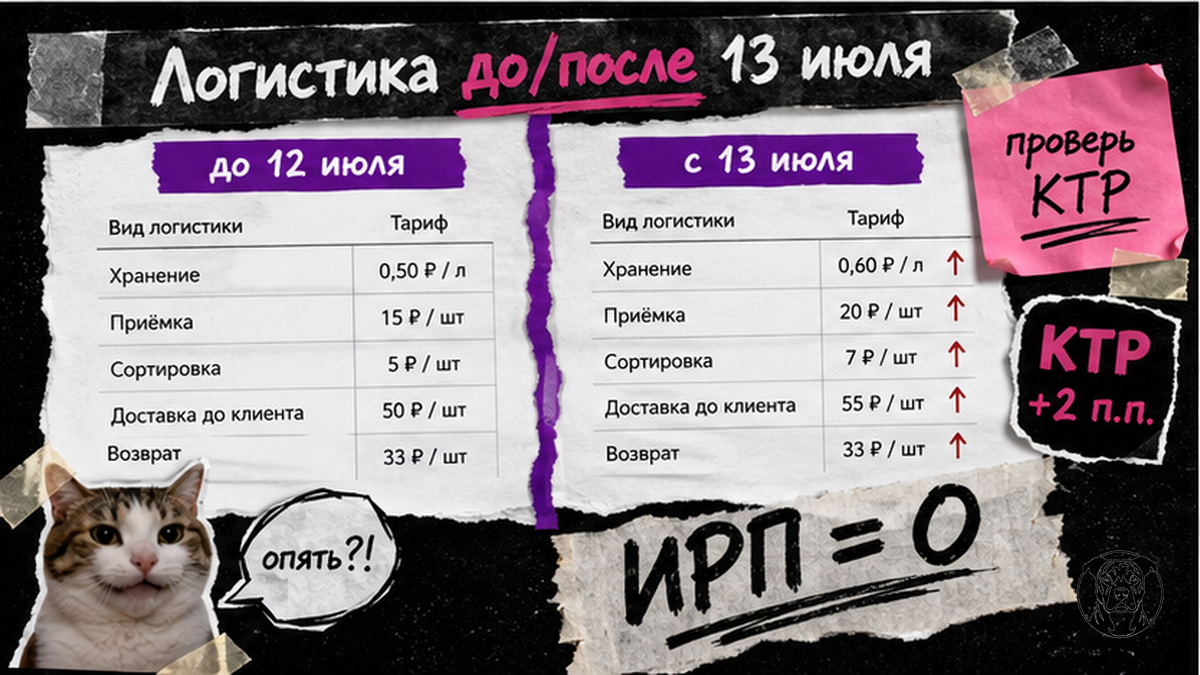 Схема логистики WB до и после 13 июля 2026: старые и новые тарифы, КТР, отмена ИРП