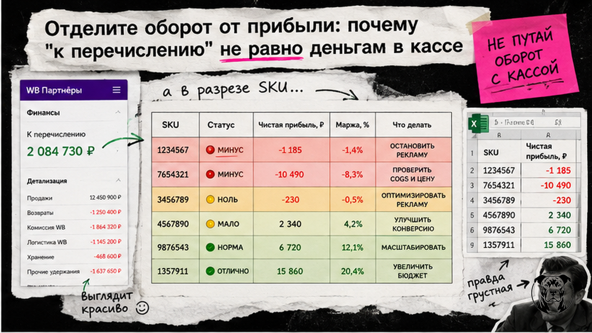 Таблица зон прибыльности SKU: красная, жёлтая и зелёная зона