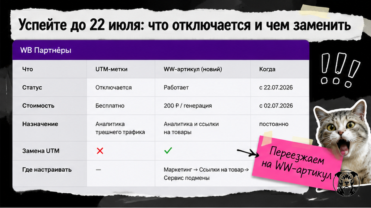Таблица дедлайнов: UTM отключается 22 июля, замена — подменные WW-артикулы