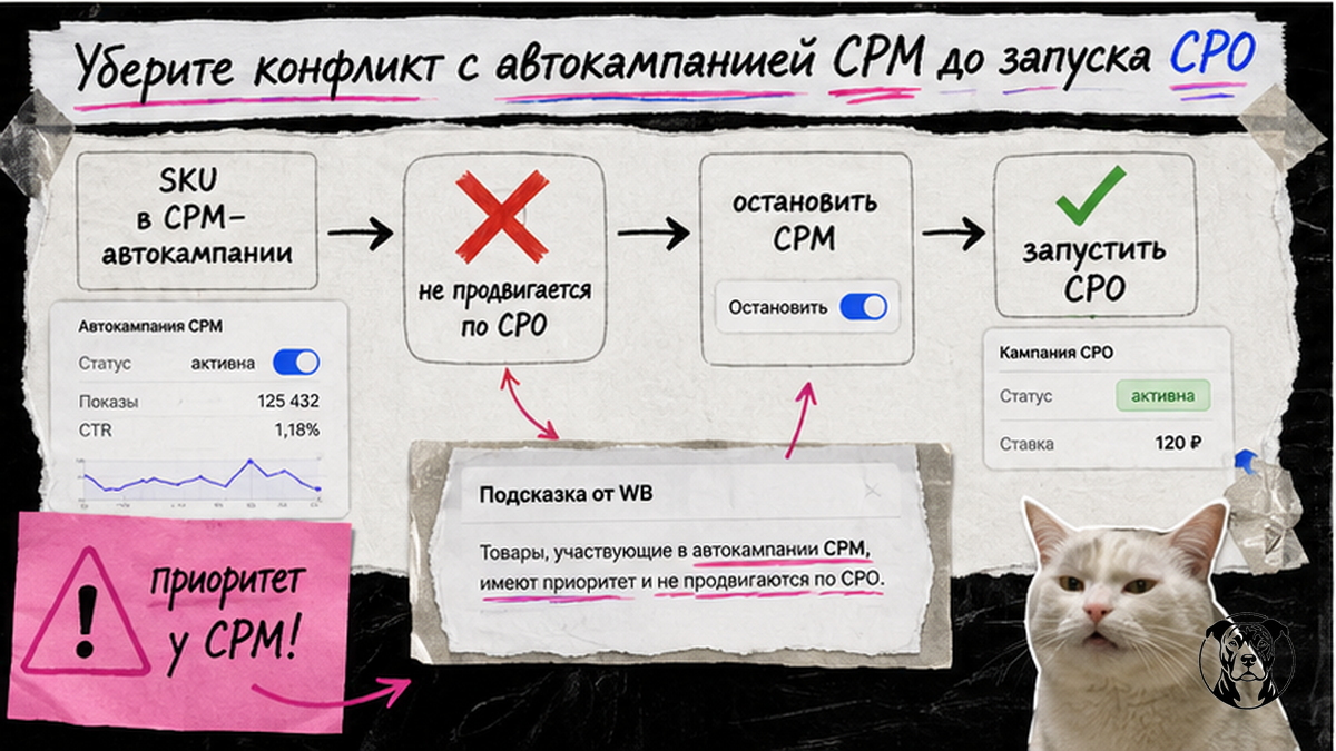Схема: убрать конфликт CPM перед запуском CPO на Wildberries