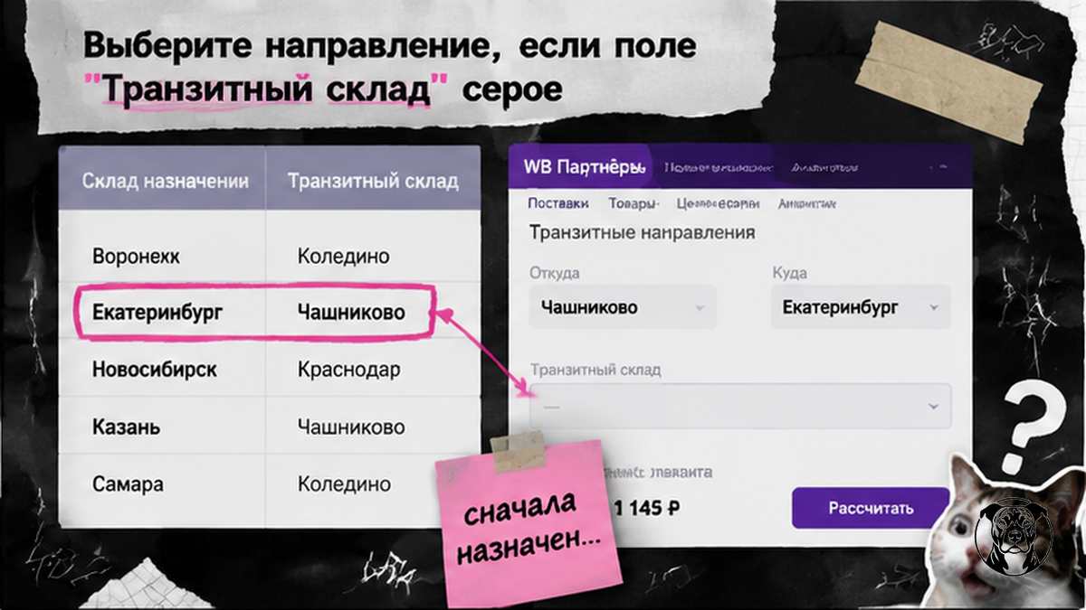 Как выбрать направление транзитной поставки, если поле транзитного склада серое