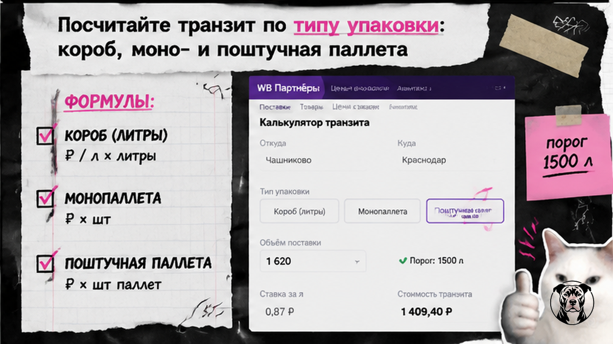 Чеклист расчёта транзита по типу упаковки: короб, моно- и поштучная паллета