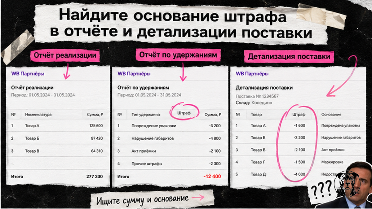 Три точки входа в детализацию штрафа Wildberries: отчёт, удержания, поставка