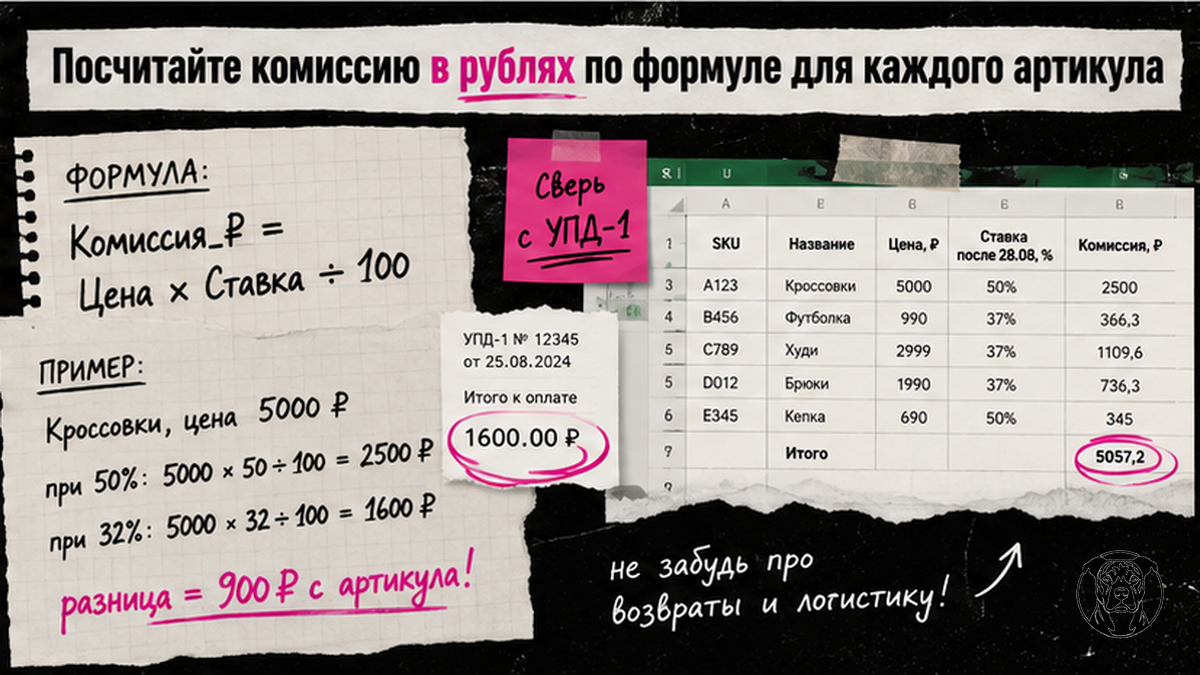 Чеклист расчёта комиссии Ozon в рублях по формуле для каждого артикула