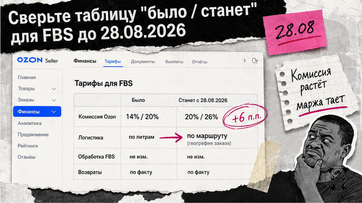 Таблица было/станет: комиссия и логистика Ozon FBS до и после 28.08.2026