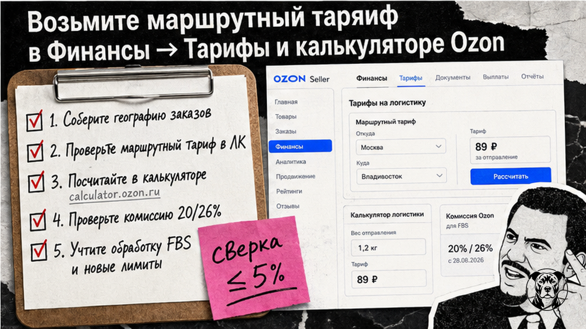 Чеклист: где взять маршрутный тариф Ozon FBS в ЛК и калькуляторе