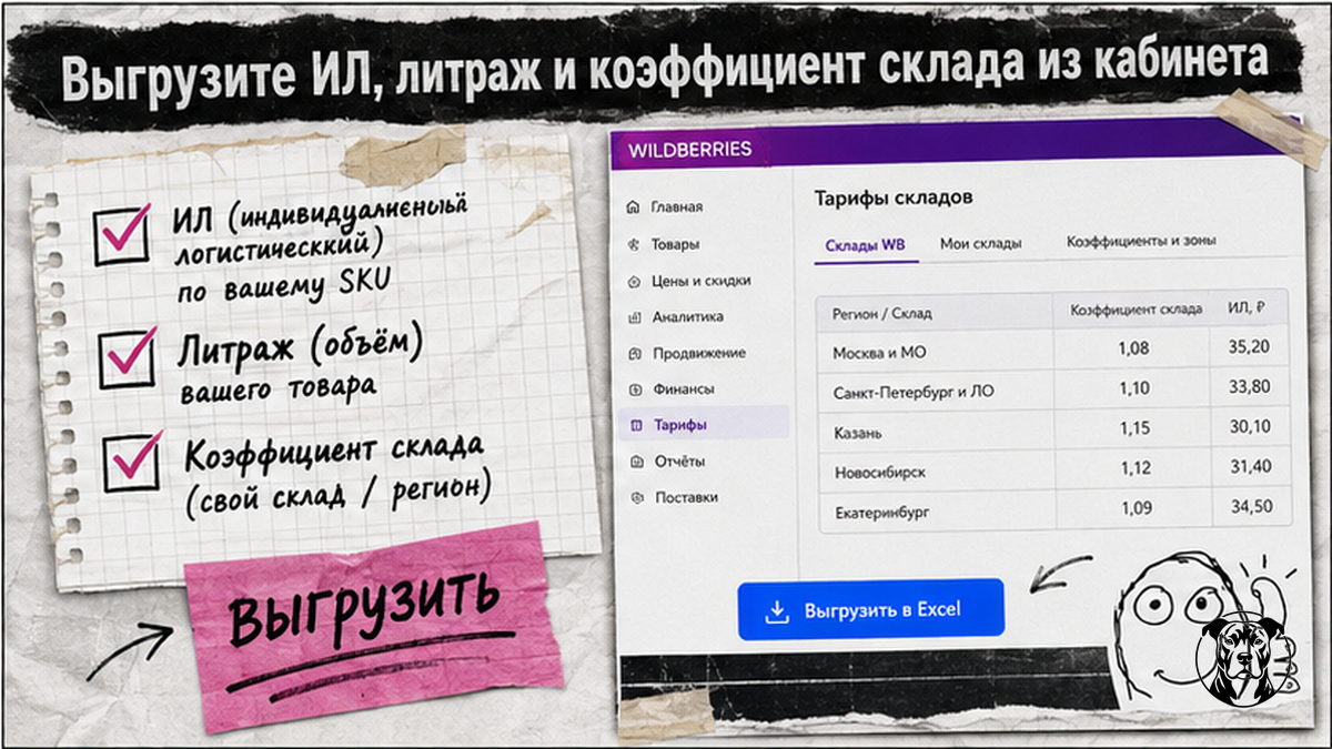 Чеклист выгрузки ИЛ, литража и коэффициента склада из кабинета Wildberries