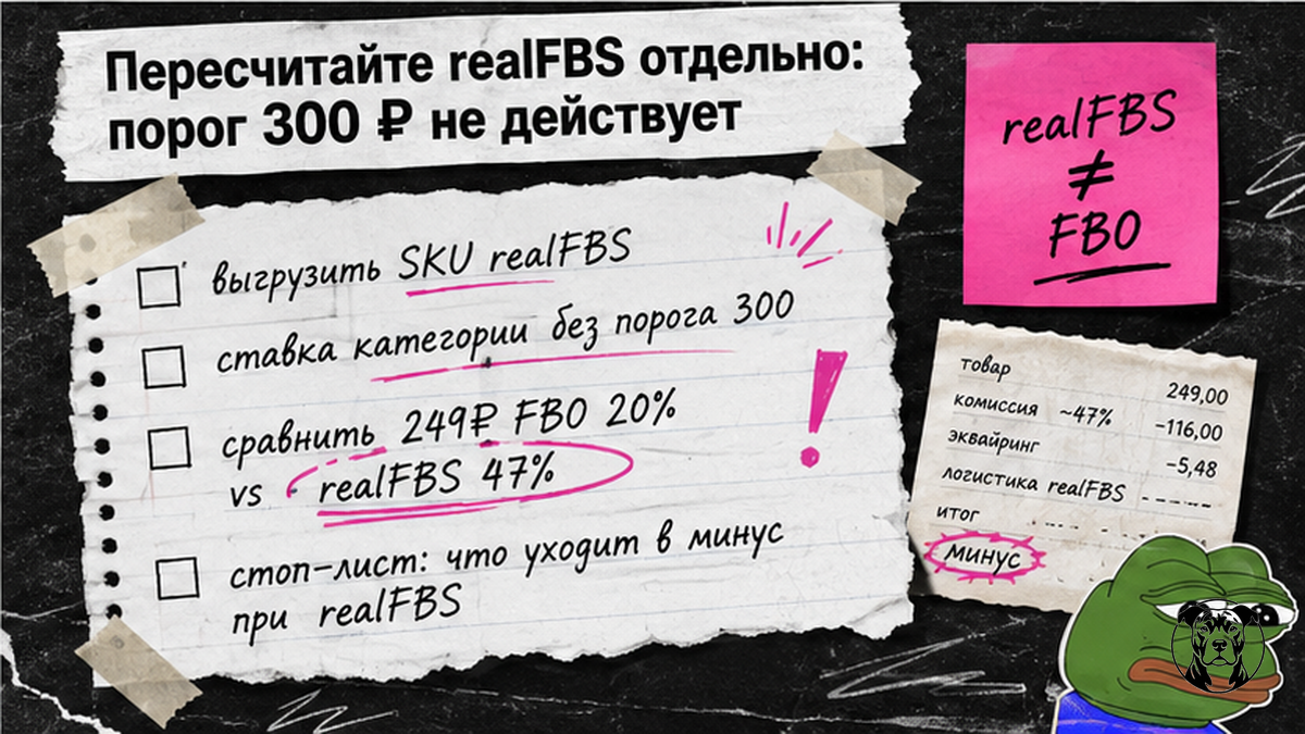 Чеклист пересчёта realFBS на Ozon — порог 300 ₽ не действует