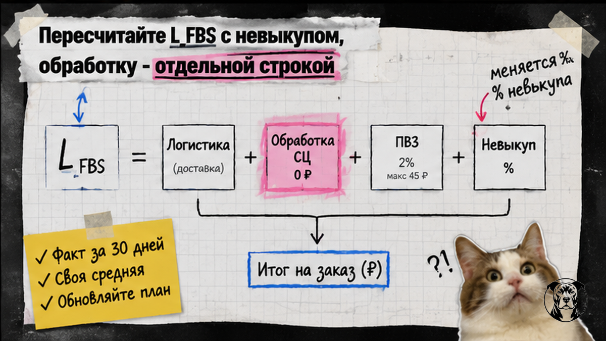 Схема пересчёта L_FBS с невыкупом и отдельной строкой обработки Ozon FBS