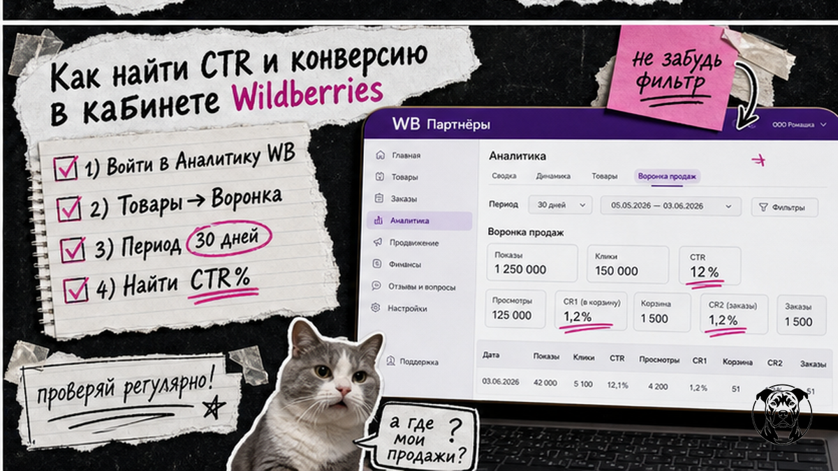 Чеклист: как найти CTR и конверсию в кабинете Wildberries — пошаговая инструкция