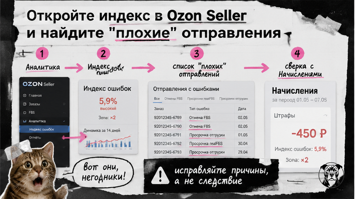 Схема: как найти плохие отправления в кабинете Ozon Seller