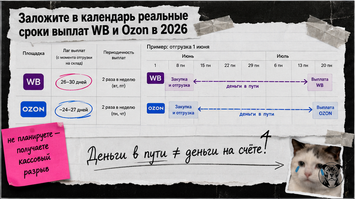 Таблица сроков выплат Wildberries и Ozon в 2026 для платёжного календаря