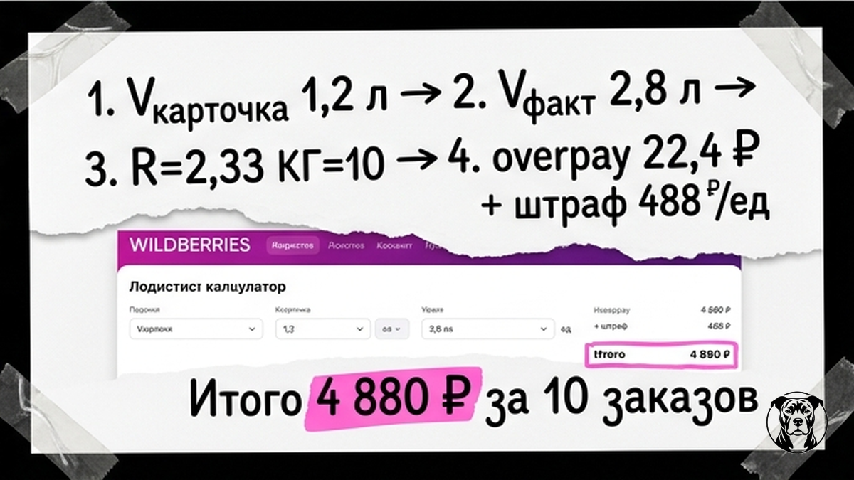 Схема переплаты: 1,2 л в карточке против 2,8 л на складе WB