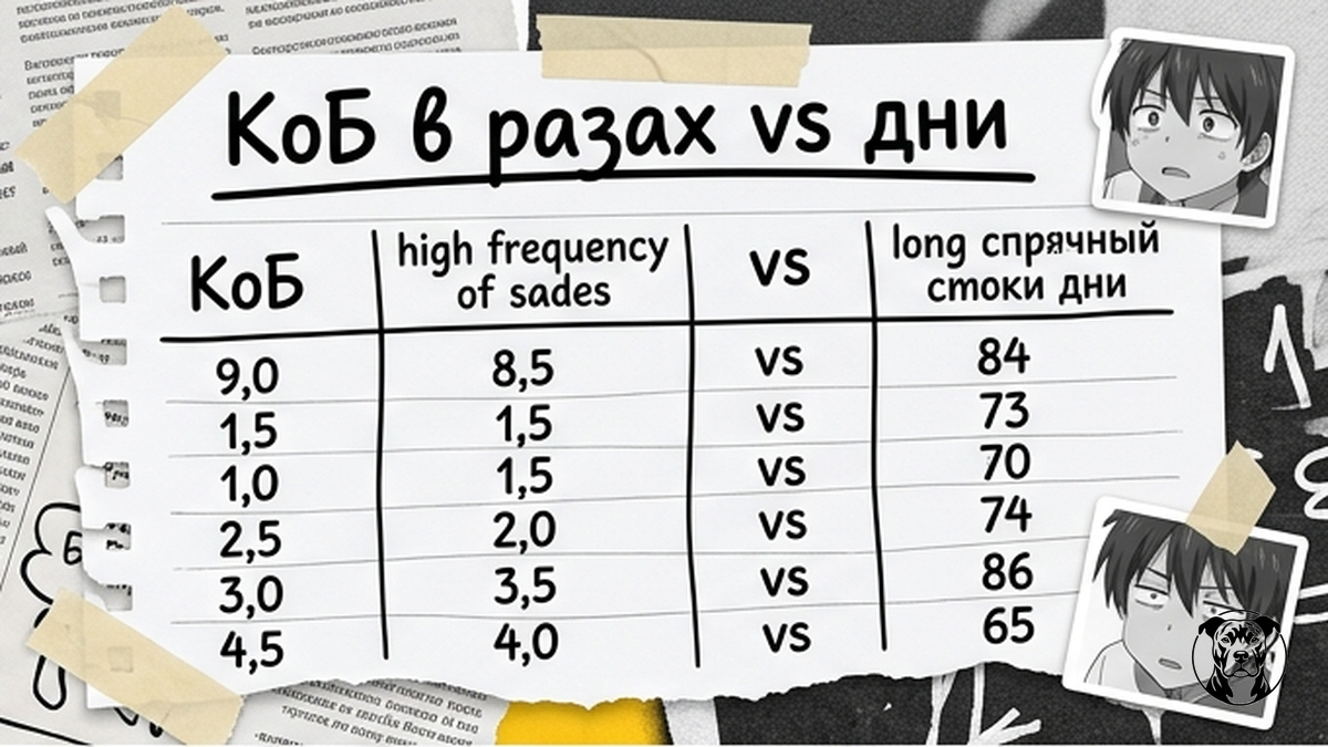 Таблица сравнения коэффициента оборачиваемости в разах и в днях без двойного деления