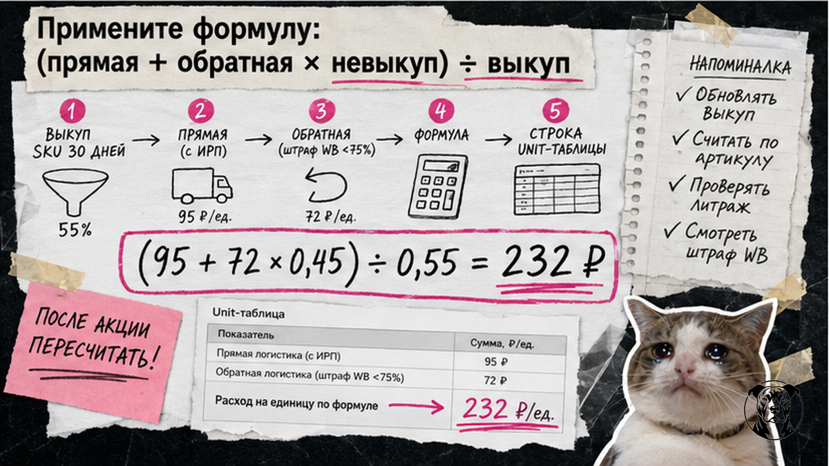 Схема формулы логистики на одну проданную единицу WB и Ozon