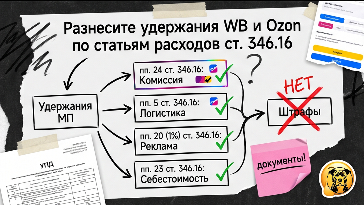 Схема разнесения удержаний WB и Ozon по статьям расходов ст. 346.16
