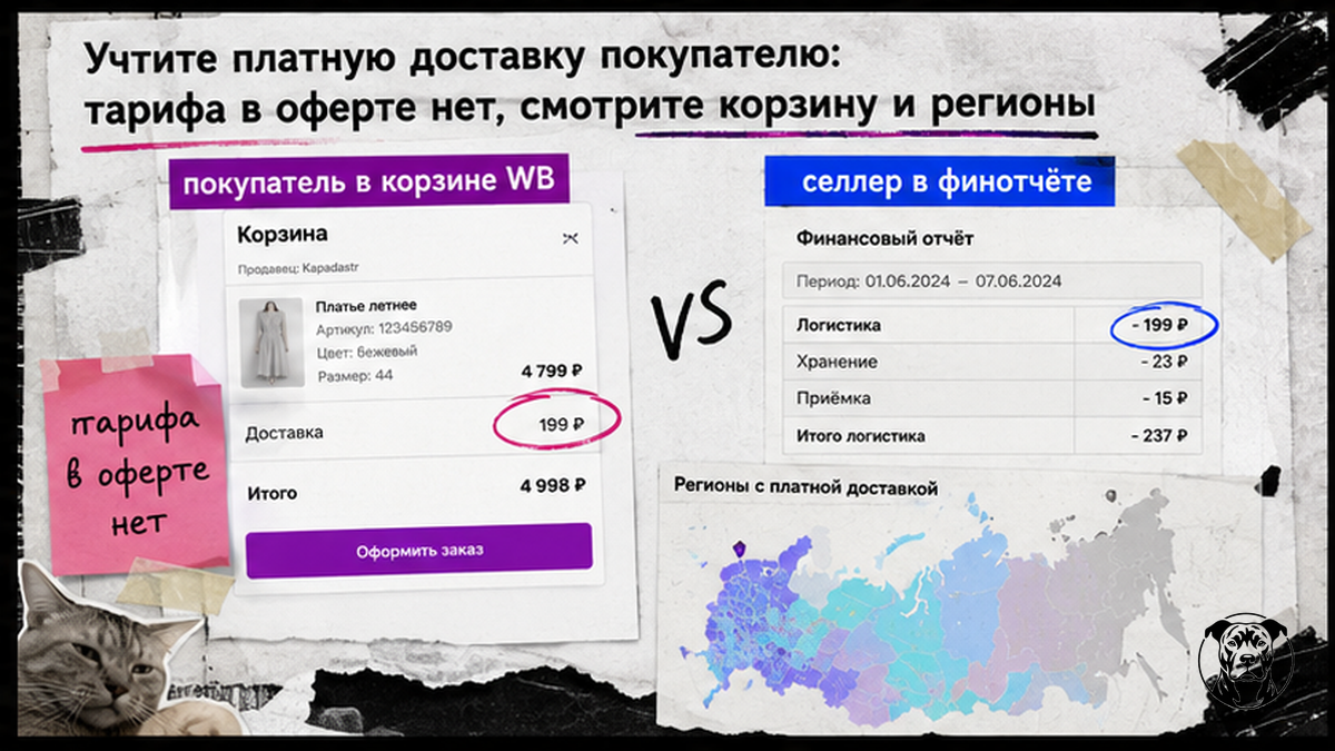 Сравнение: платная доставка покупателю в корзине WB vs логистика селлера в финотчёте