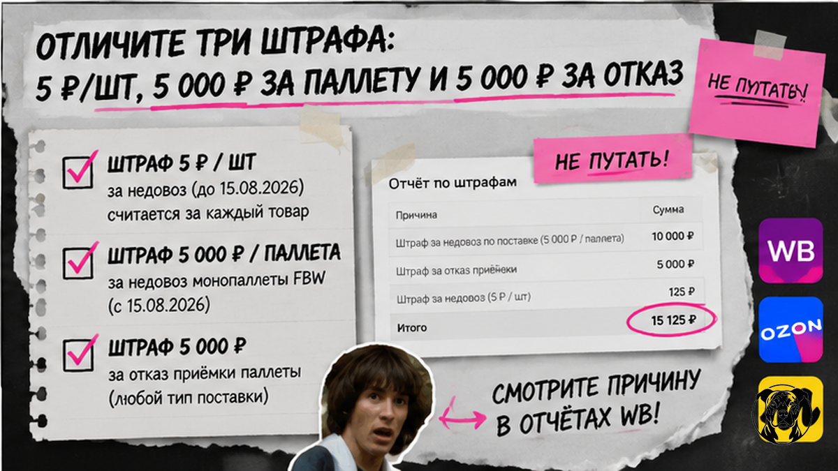 Чеклист: три вида штрафов WB — недовоз штук, недовоз паллеты, отказ приёмки