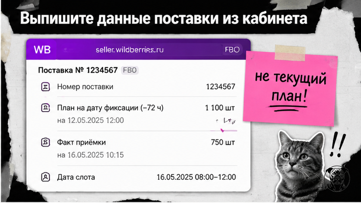 Четыре цифры из кабинета WB для расчёта штрафа за недовоз: план на дату фиксации и факт приёмки