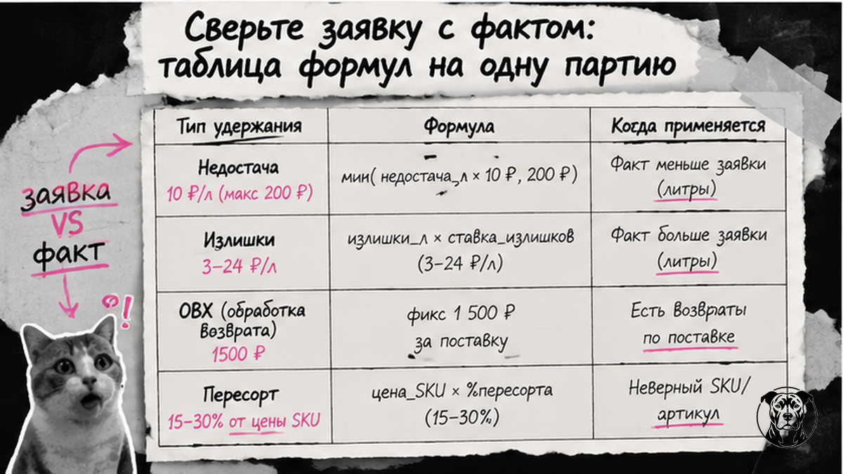 Инфографика: формулы удержаний Ozon FBO на одну партию