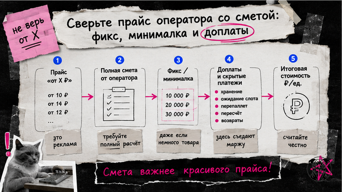 Схема сверки прайса фулфилмента со сметой: фикс, минималка, доплаты