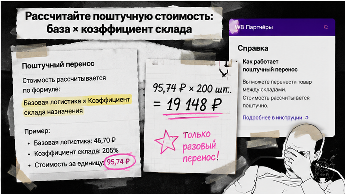 Чеклист расчёта поштучной стоимости перераспределения: база логистики и коэффициент склада