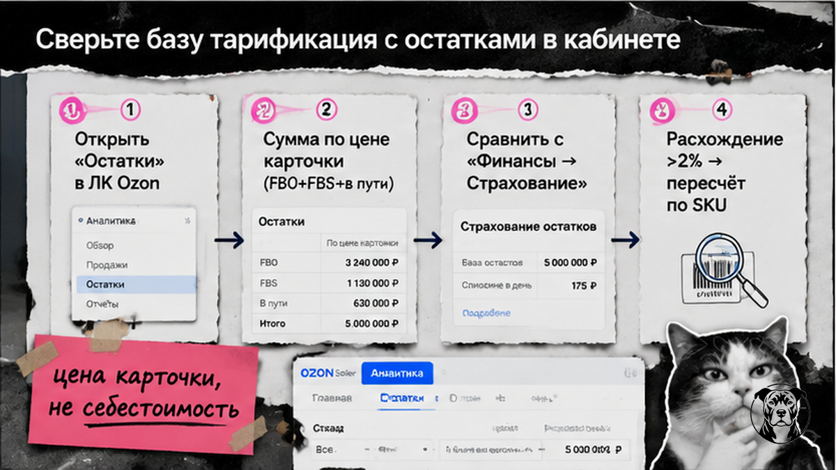 Схема сверки базы тарификации страхования Ozon с остатками в кабинете продавца
