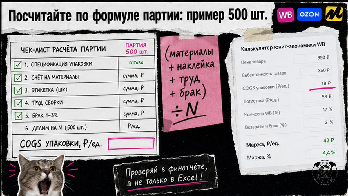 Чеклист пошагового расчёта упаковки на партию 500 штук